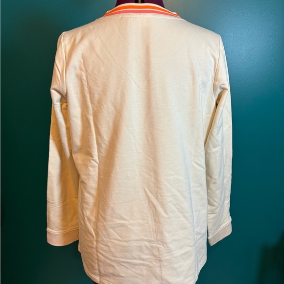 D & Co Active Cream V-Neck Sweater with Orange and Pink Trim - Picture 2 of 6